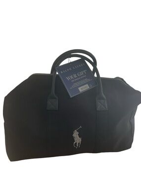 Ralph Lauren Black Canvas weekend  gym travel Duffel with contrasting Pony Logo